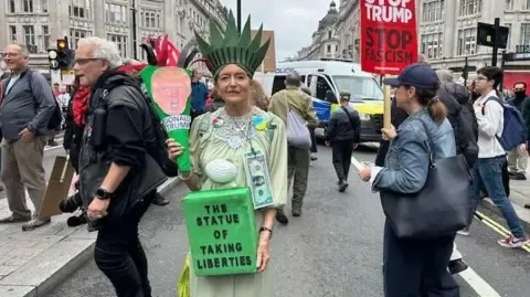 Numerous Demonstrators Gather in Downtown London to Denounce President Trump's Official UK Trip